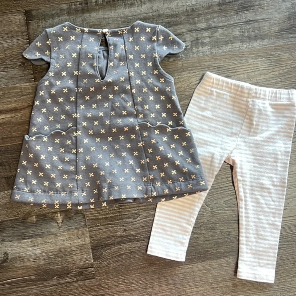 CATHERINE MALANDRINO | grey/rose gold patterned dress & blush striped leggings - Picture 5 of 5